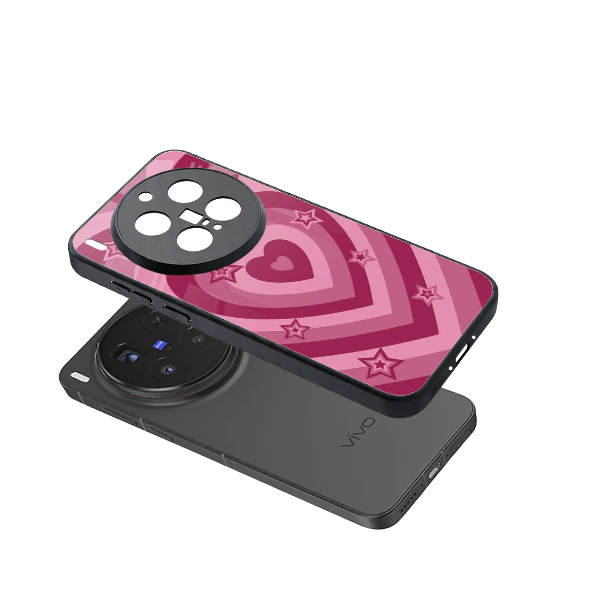 Y2K Pink Hearts X Stars sleek vivo x300 pro cover with tempered glass back and TPU edges