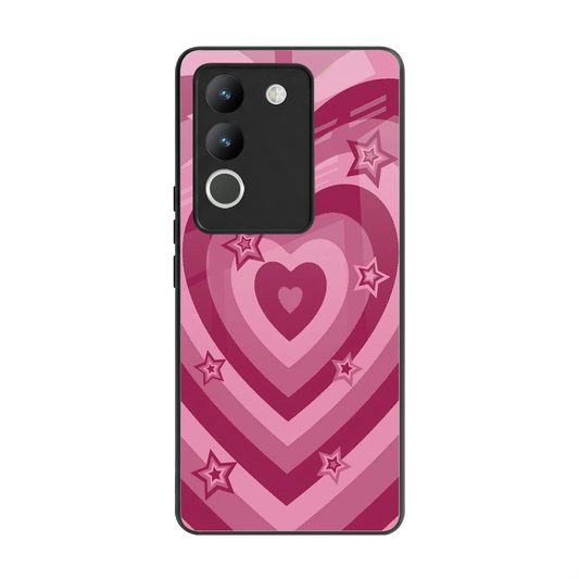 Y2K Pink Hearts X Stars back phone cover | glass case for vivo y200 5g