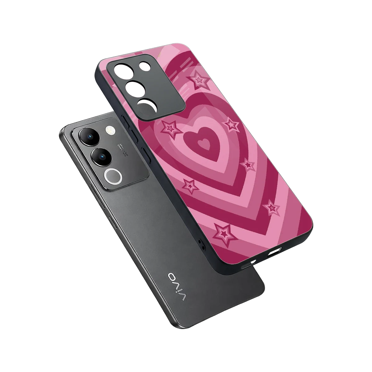 Y2K Pink Hearts X Stars sleek vivo y200 5g cover with tempered glass back and TPU edges