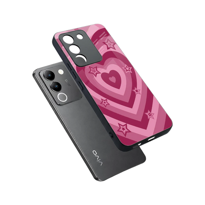 Y2K Pink Hearts X Stars sleek vivo y200 5g cover with tempered glass back and TPU edges