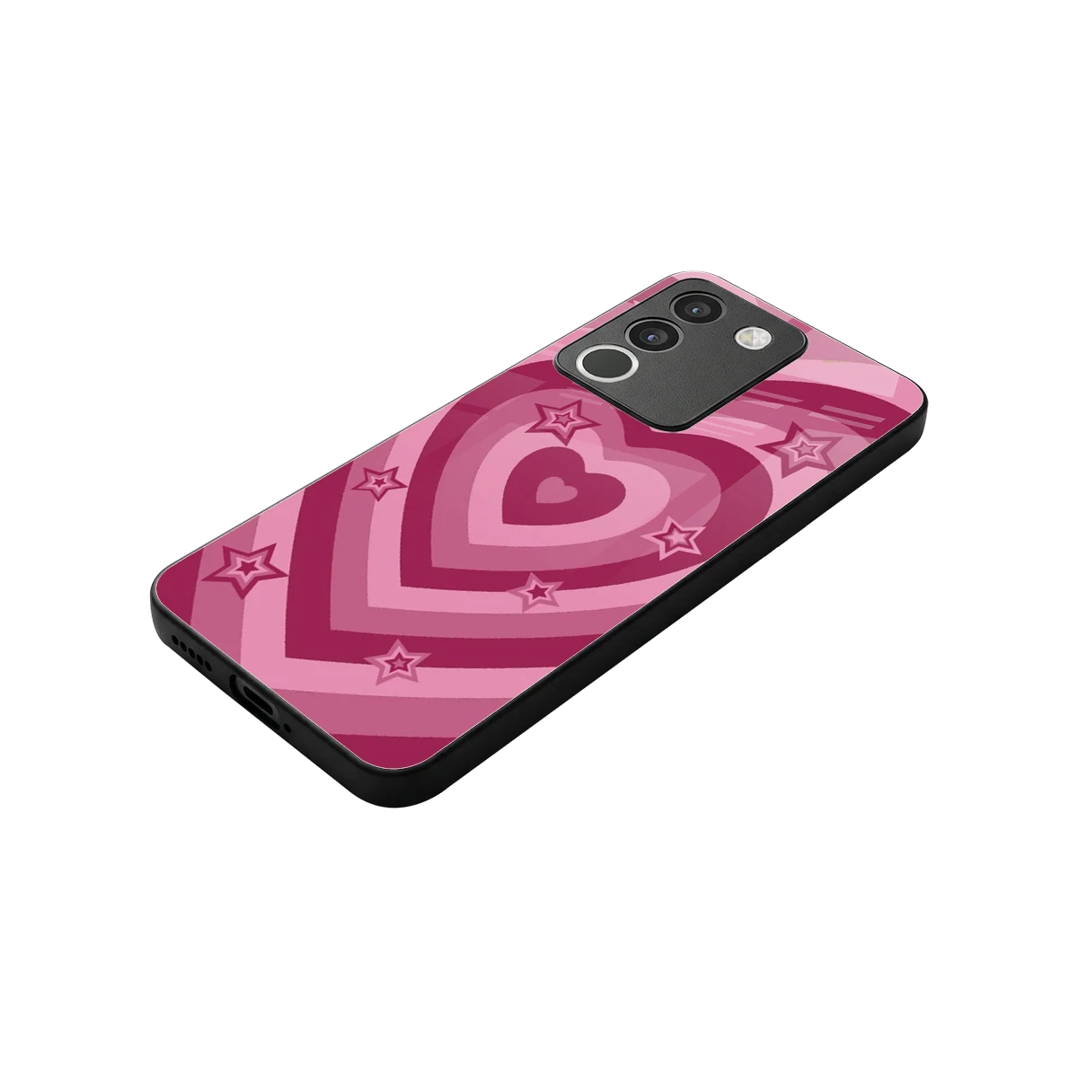 Y2K Pink Hearts X Stars stylish phone case for vivo y200 5g | glossy glass and slim fit