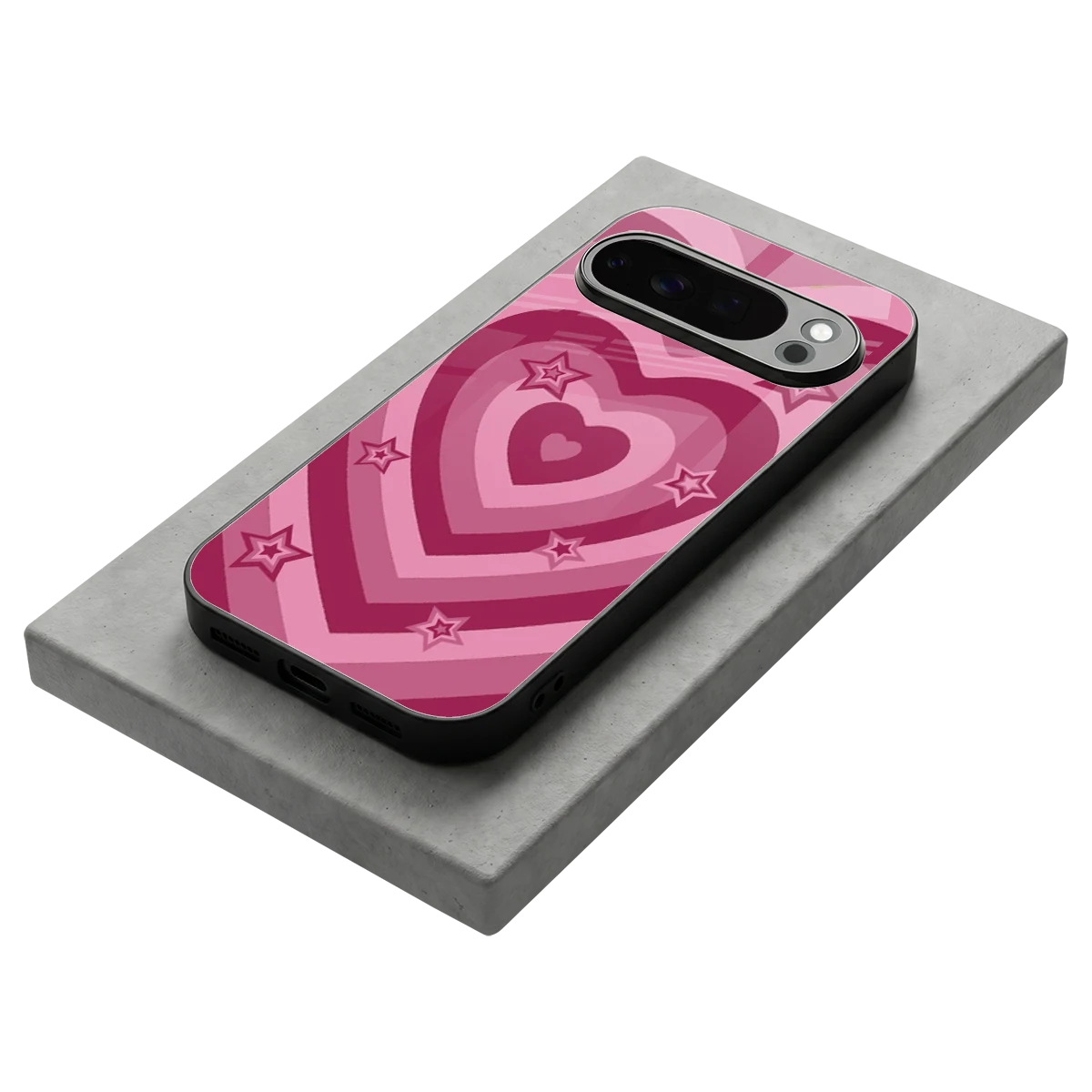 Y2K Pink Hearts X Stars stylish phone case for google pixel 10 pro | glossy glass and slim fit