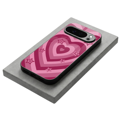 Y2K Pink Hearts X Stars stylish phone case for google pixel 10 pro | glossy glass and slim fit