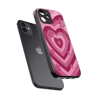 Y2K Pink Hearts X Stars sleek iphone 12 cover with tempered glass back and TPU edges