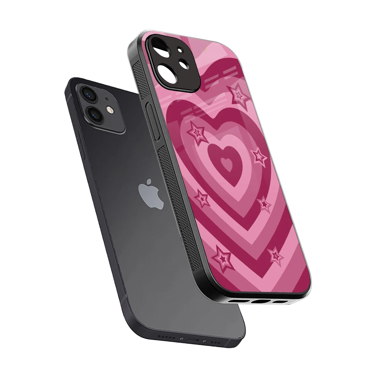 Y2K Pink Hearts X Stars sleek iphone 11 cover with tempered glass back and TPU edges
