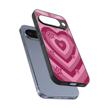Y2K Pink Hearts X Stars sleek google pixel 10 cover with tempered glass back and TPU edges