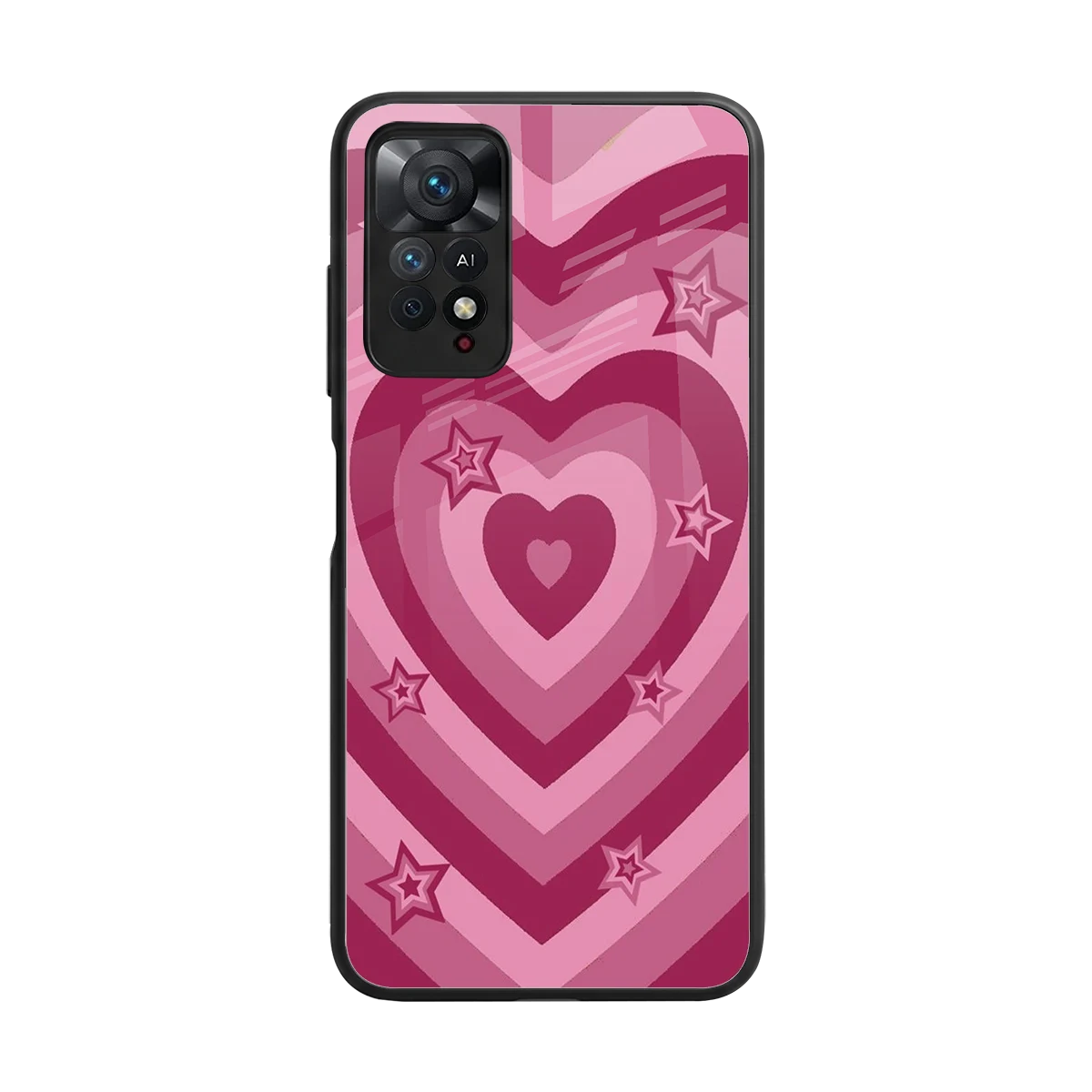 Y2K Pink Hearts X Stars back phone cover | glass case for redmi note 11 pro
