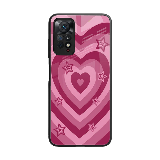 Y2K Pink Hearts X Stars back phone cover | glass case for redmi note 11 pro