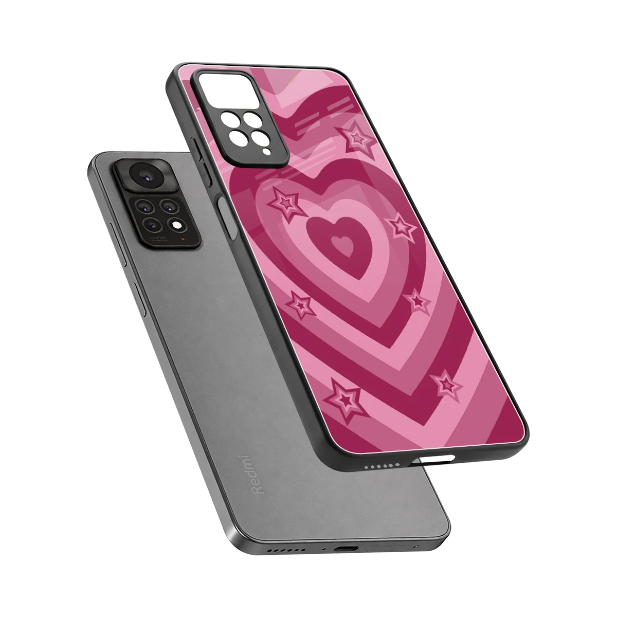 Y2K Pink Hearts X Stars sleek redmi note 11 pro cover with tempered glass back and TPU edges
