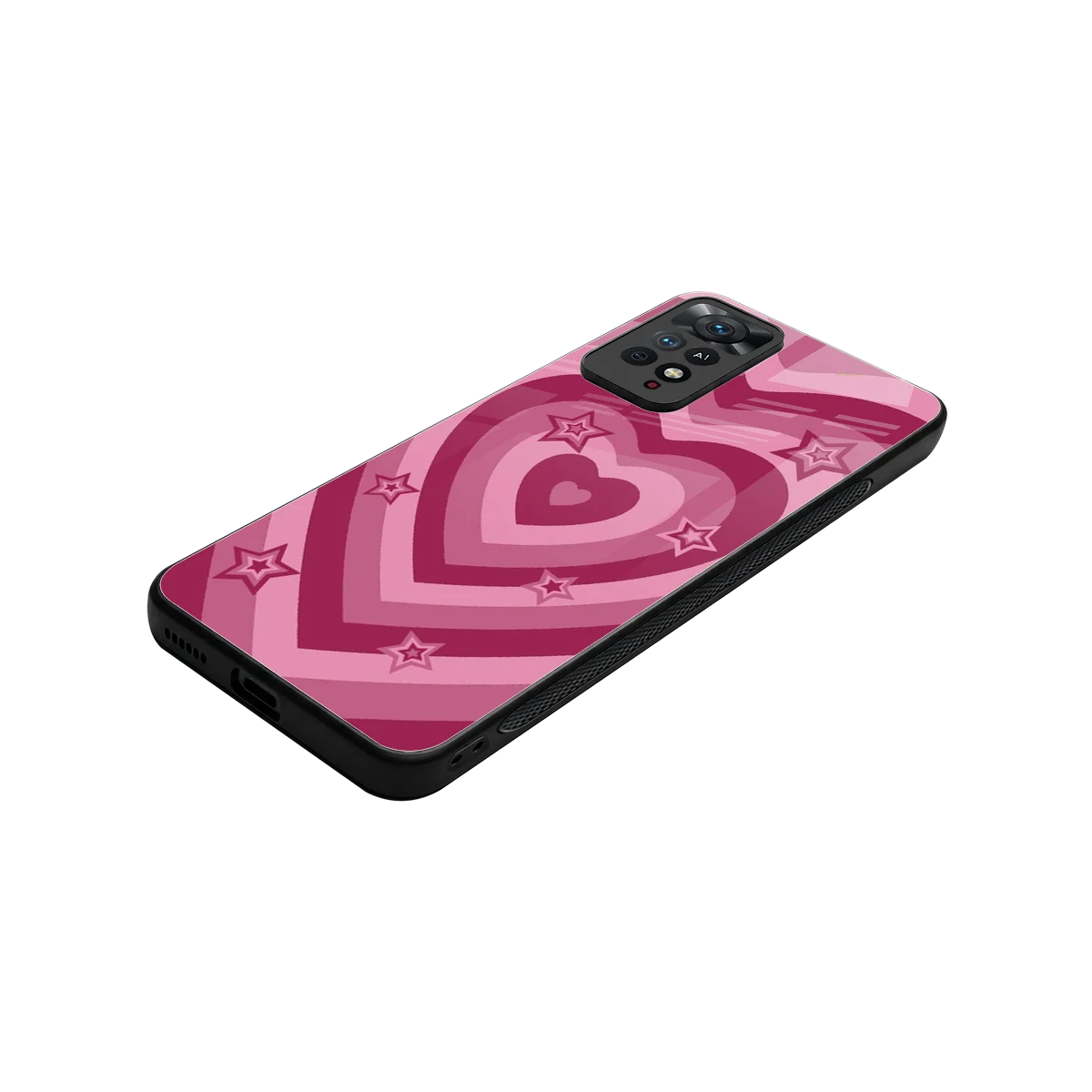 Y2K Pink Hearts X Stars stylish phone case for redmi note 11 pro | glossy glass and slim fit