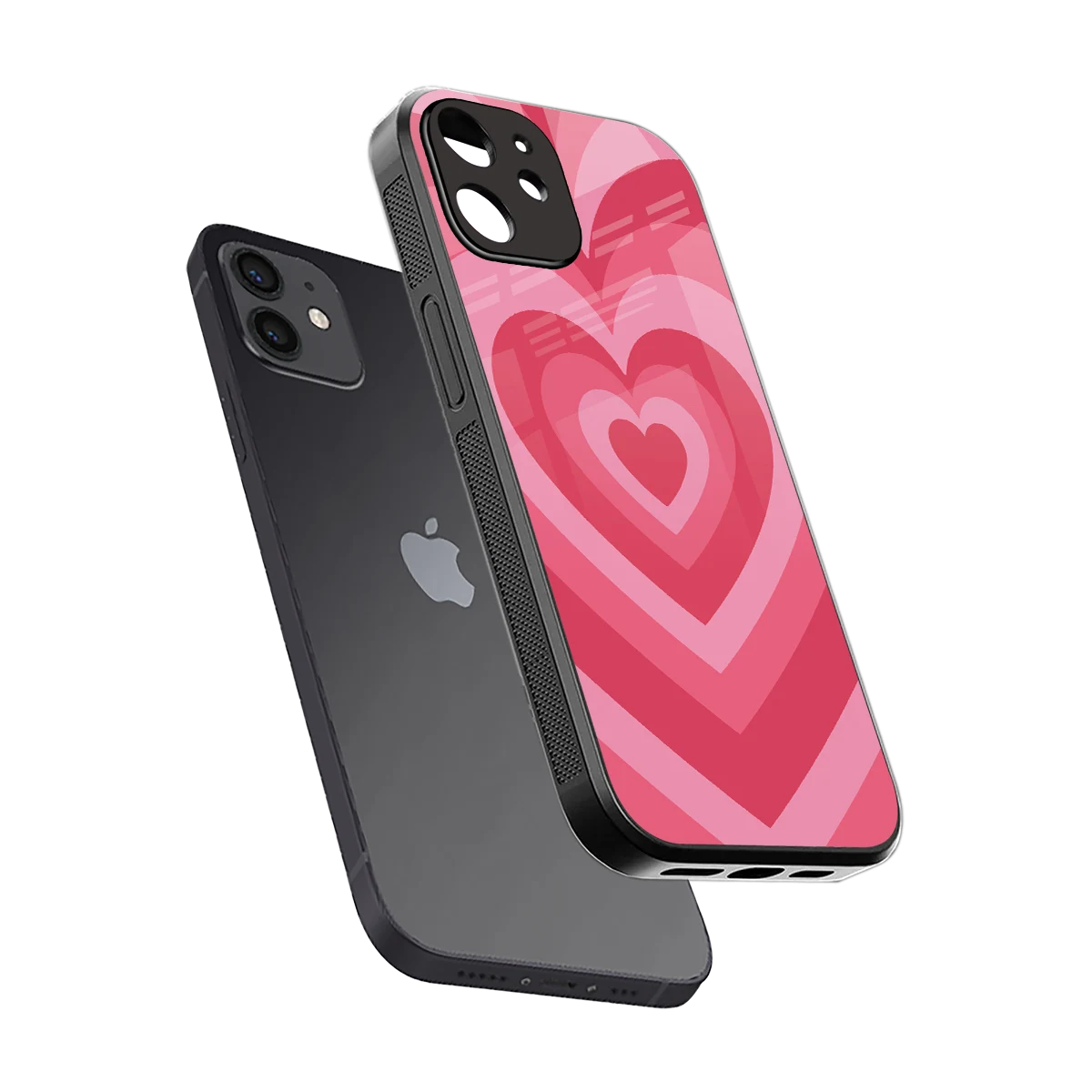 Y2K Pink Hearts sleek iphone 12 cover with tempered glass back and TPU edges