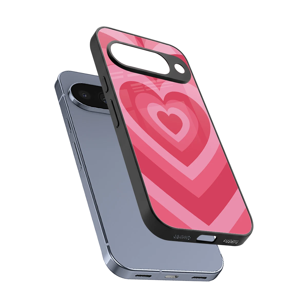 Y2K Pink Hearts sleek google pixel 10 cover with tempered glass back and TPU edges