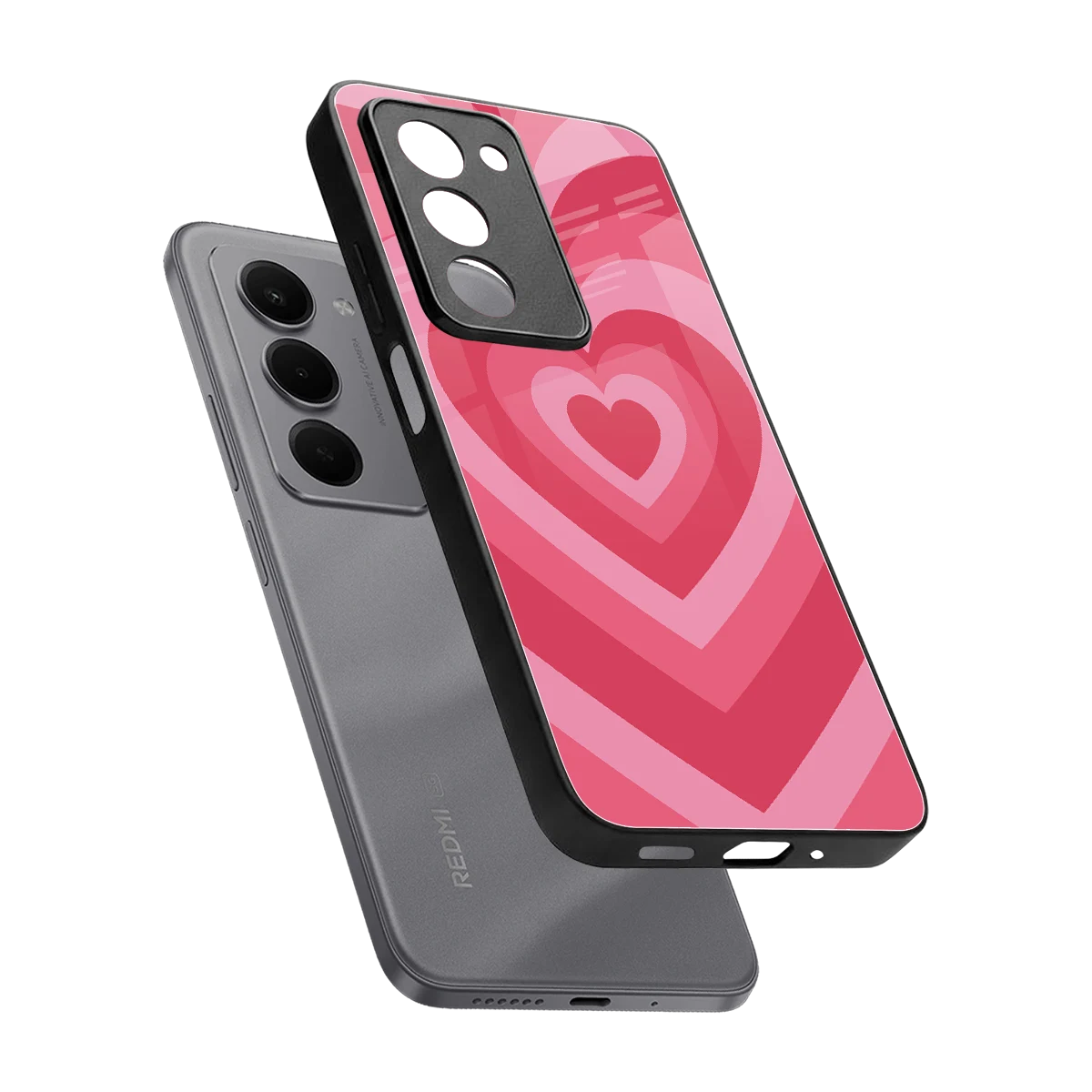 Y2K Pink Hearts sleek redmi 15 5g cover with tempered glass back and TPU edges