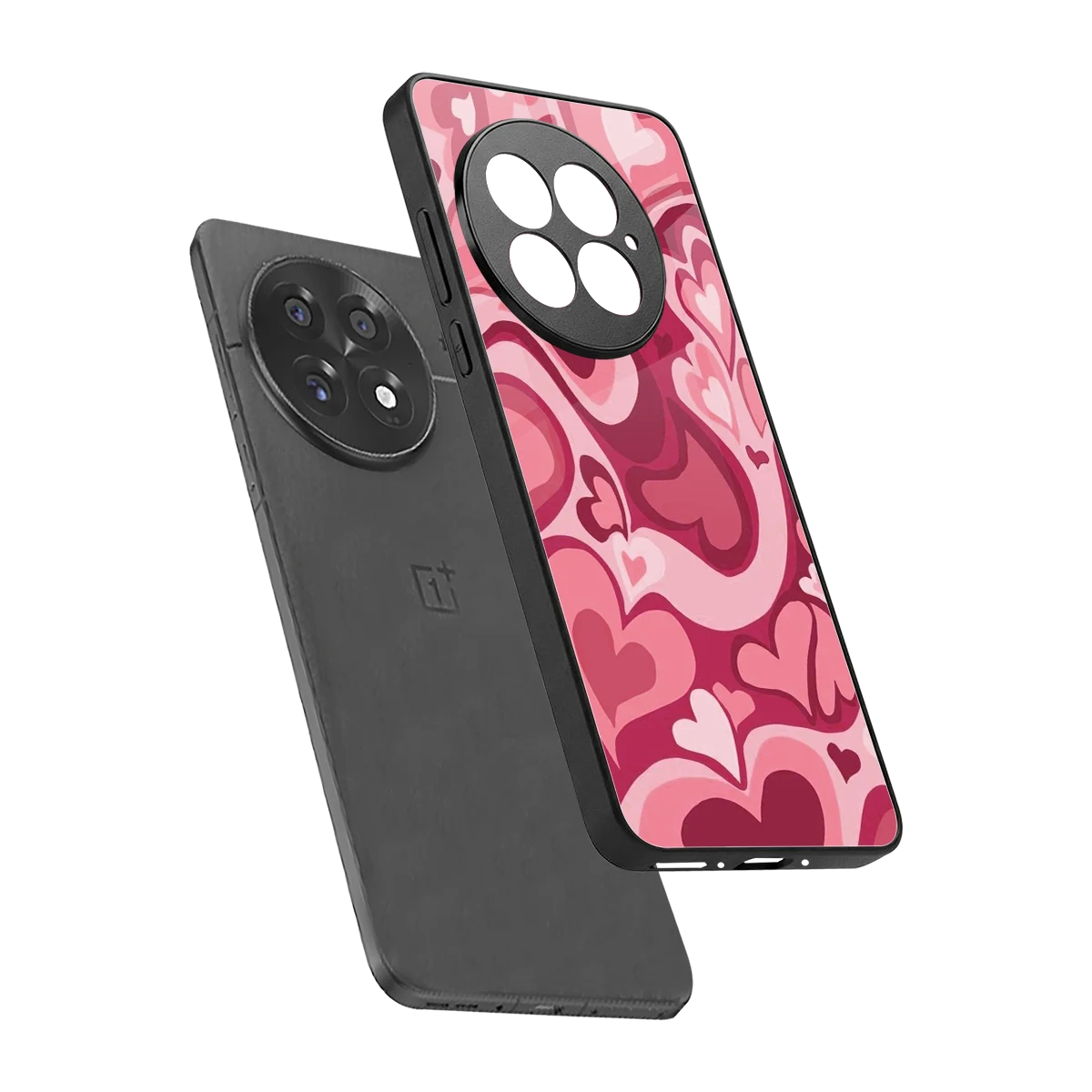 Y2K Pink Meltdown Hearts sleek oneplus 13 cover with tempered glass back and TPU edges