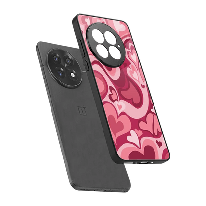 Y2K Pink Meltdown Hearts sleek oneplus 13 cover with tempered glass back and TPU edges