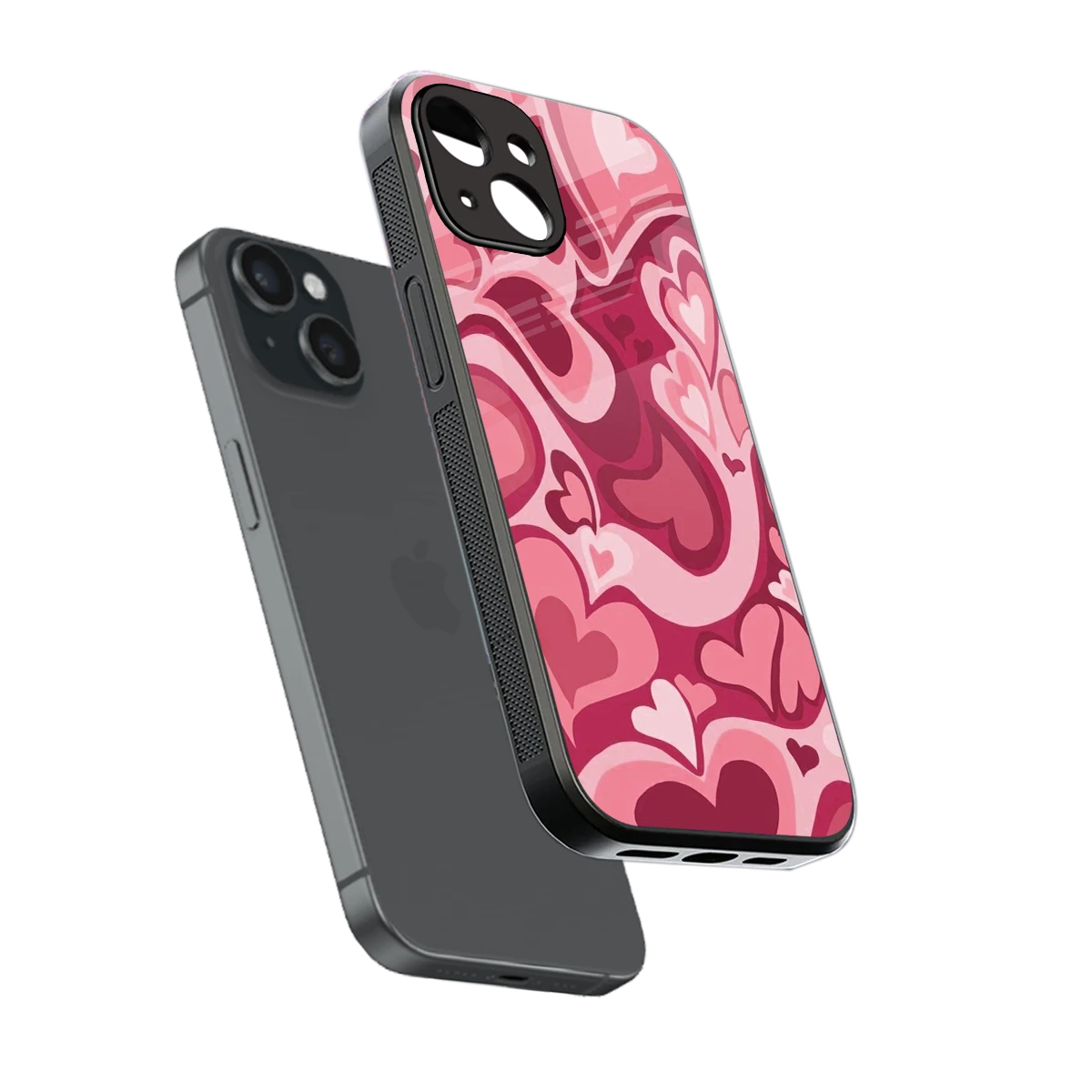 Y2K Pink Meltdown Hearts sleek iphone 13 cover with tempered glass back and TPU edges