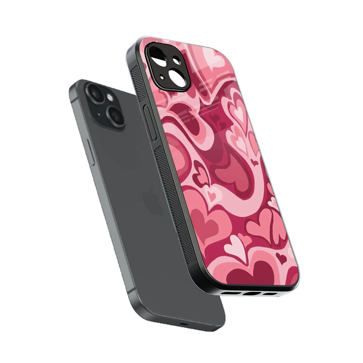 Y2K Pink Meltdown Hearts sleek iphone 14 plus cover with tempered glass back and TPU edges