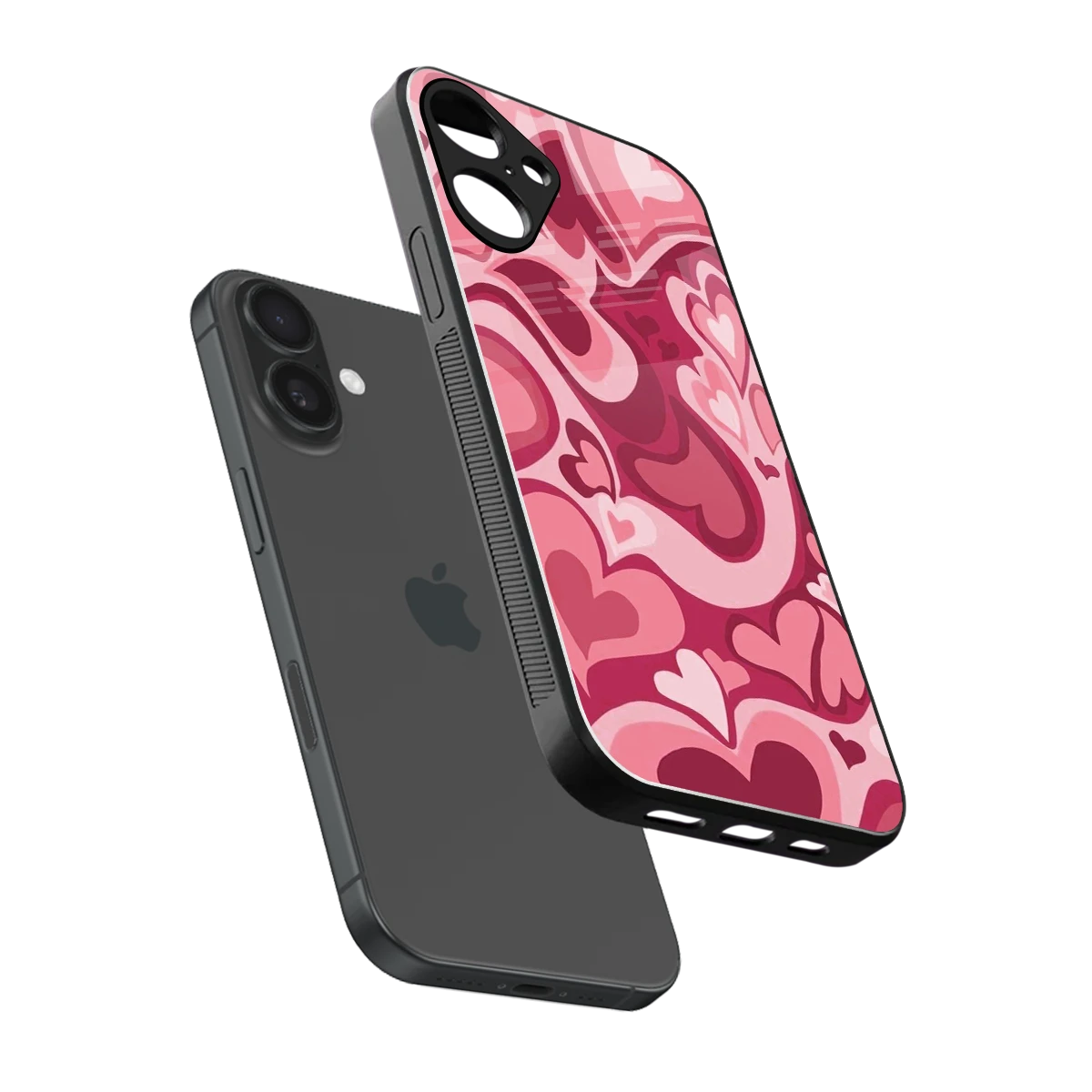Y2K Pink Meltdown Hearts sleek iphone 16 plus cover with tempered glass back and TPU edges