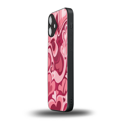Y2K Pink Meltdown Hearts iphone 16 plus mobile cover | shockproof glass phone case