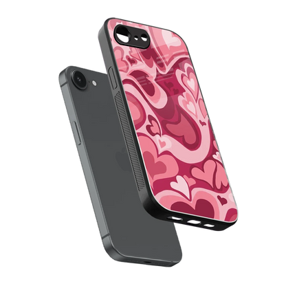 Y2K Pink Meltdown Hearts sleek iphone 16e cover with tempered glass back and TPU edges