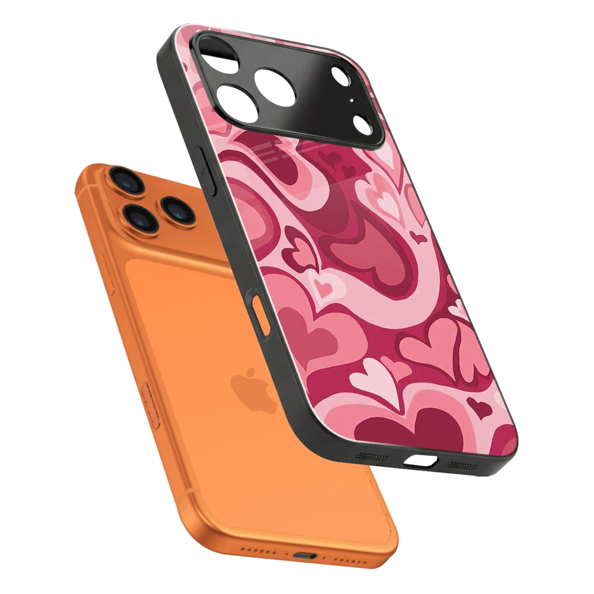 Y2K Pink Meltdown Hearts sleek iphone 17 pro cover with tempered glass back and TPU edges