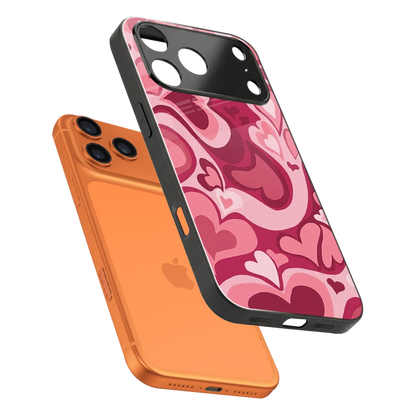 Y2K Pink Meltdown Hearts sleek iphone 17 pro cover with tempered glass back and TPU edges
