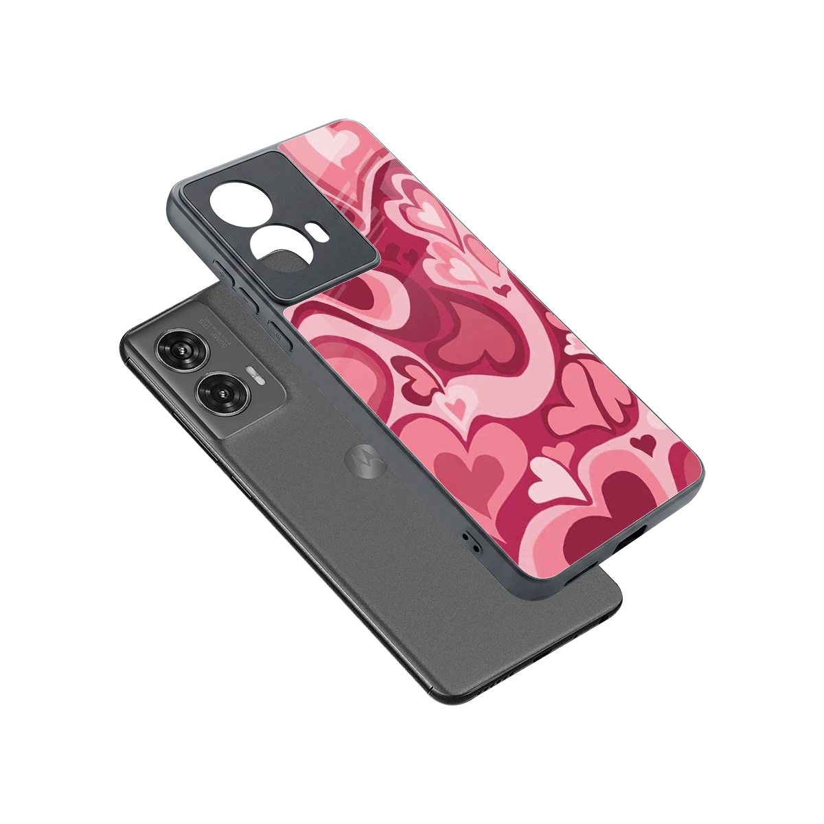 Y2K Pink Meltdown Hearts sleek motorola edge 50 fusion cover with tempered glass back and TPU edges
