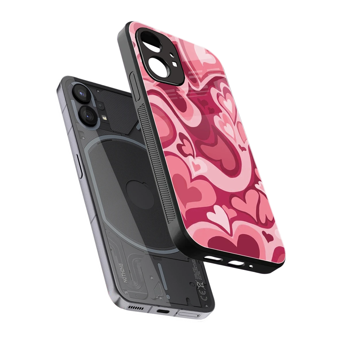 Y2K Pink Meltdown Hearts sleek nothing phone 1 cover with tempered glass back and TPU edges