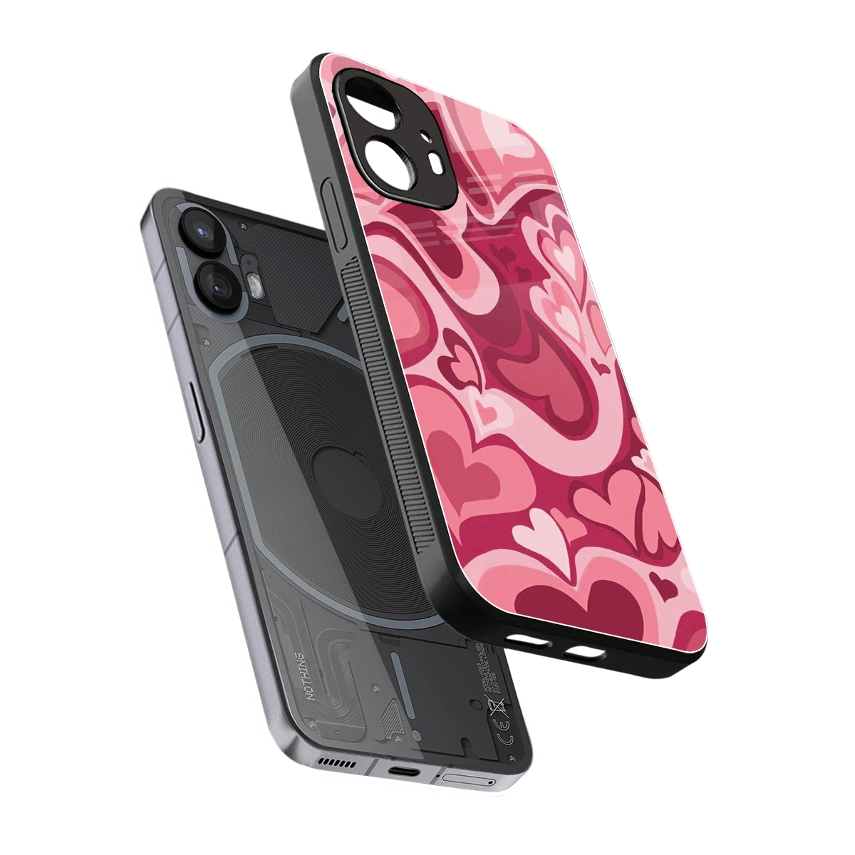 Y2K Pink Meltdown Hearts sleek nothing phone 2 cover with tempered glass back and TPU edges