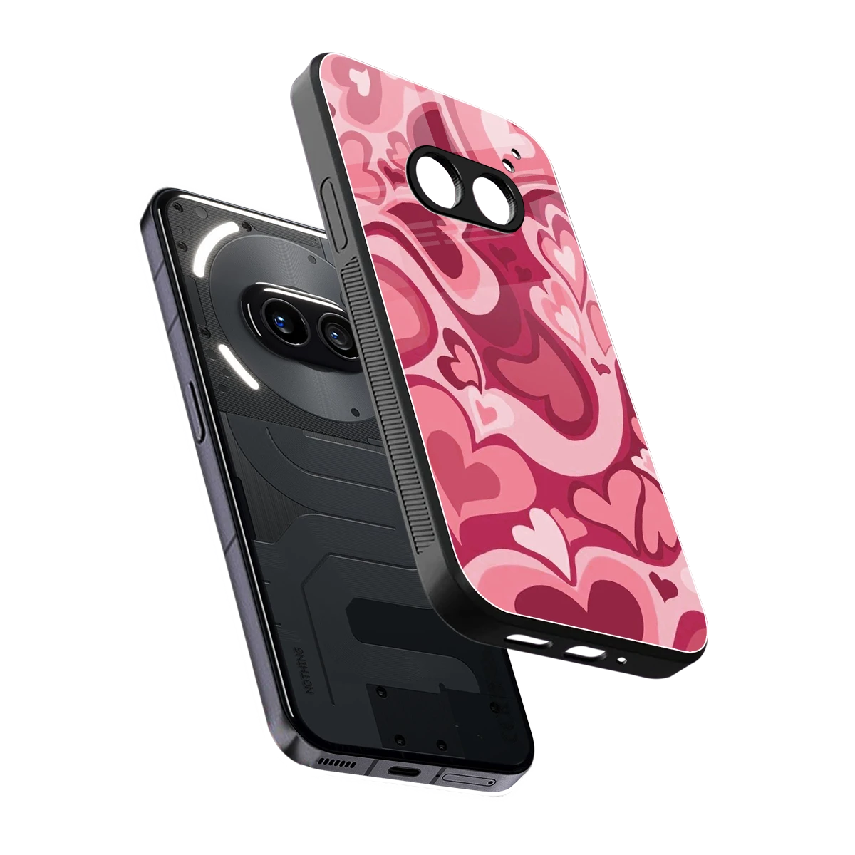 Y2K Pink Meltdown Hearts sleek nothing phone 2a cover with tempered glass back and TPU edges