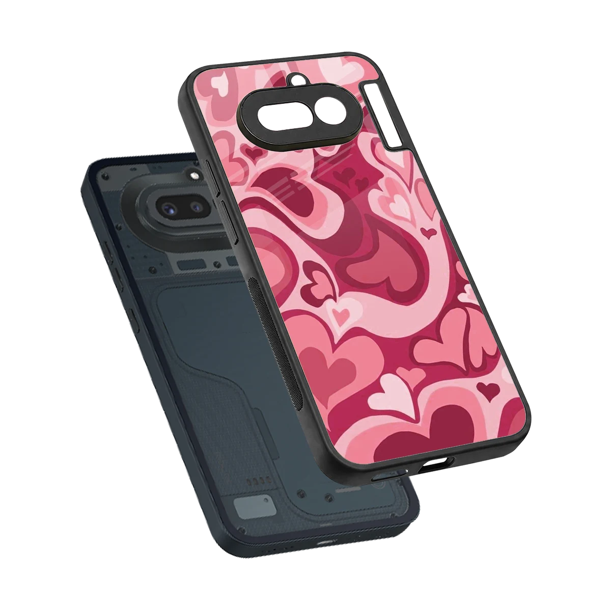 Y2K Pink Meltdown Hearts sleek nothing phone 4a cover with tempered glass back and TPU edges