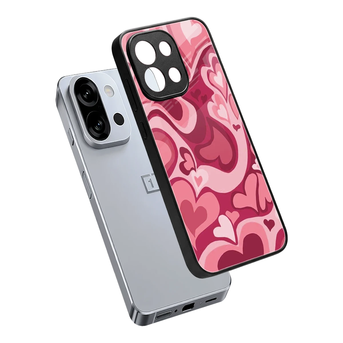 Y2K Pink Meltdown Hearts sleek oneplus 13s cover with tempered glass back and TPU edges