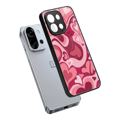 Y2K Pink Meltdown Hearts sleek oneplus 13s cover with tempered glass back and TPU edges
