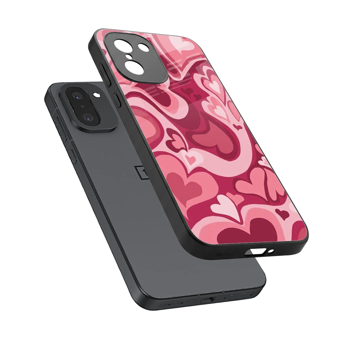 Y2K Pink Meltdown Hearts sleek oneplus 15r cover with tempered glass back and TPU edges