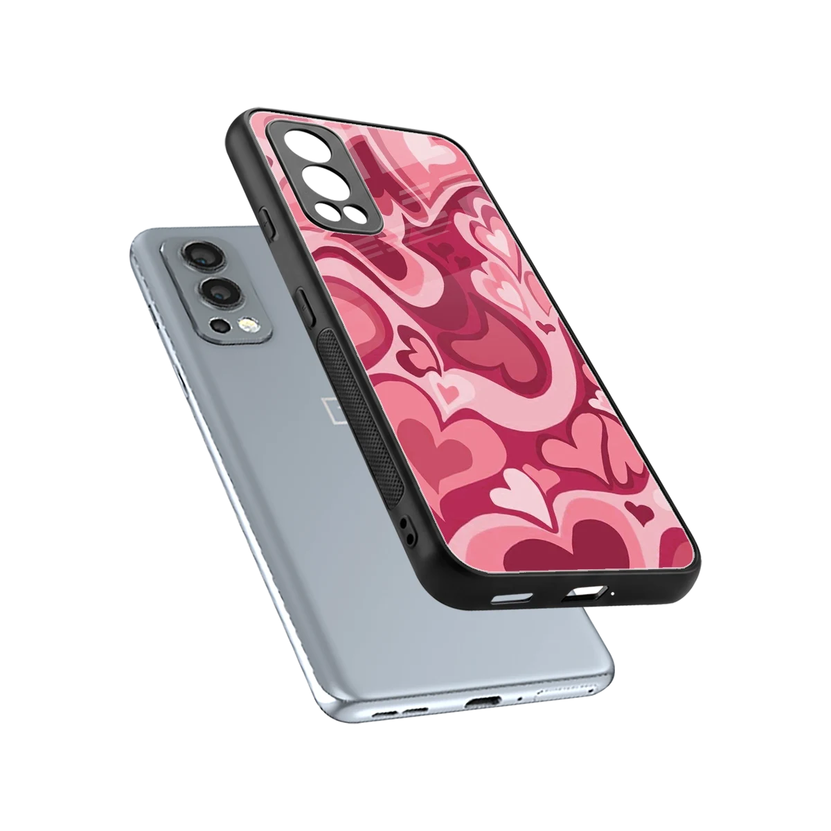 Y2K Pink Meltdown Hearts sleek oneplus nord 2 cover with tempered glass back and TPU edges