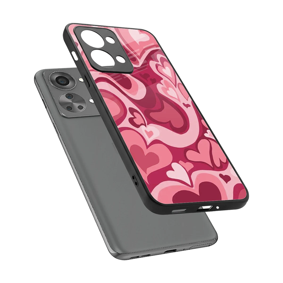 Y2K Pink Meltdown Hearts sleek oneplus nord 2t cover with tempered glass back and TPU edges