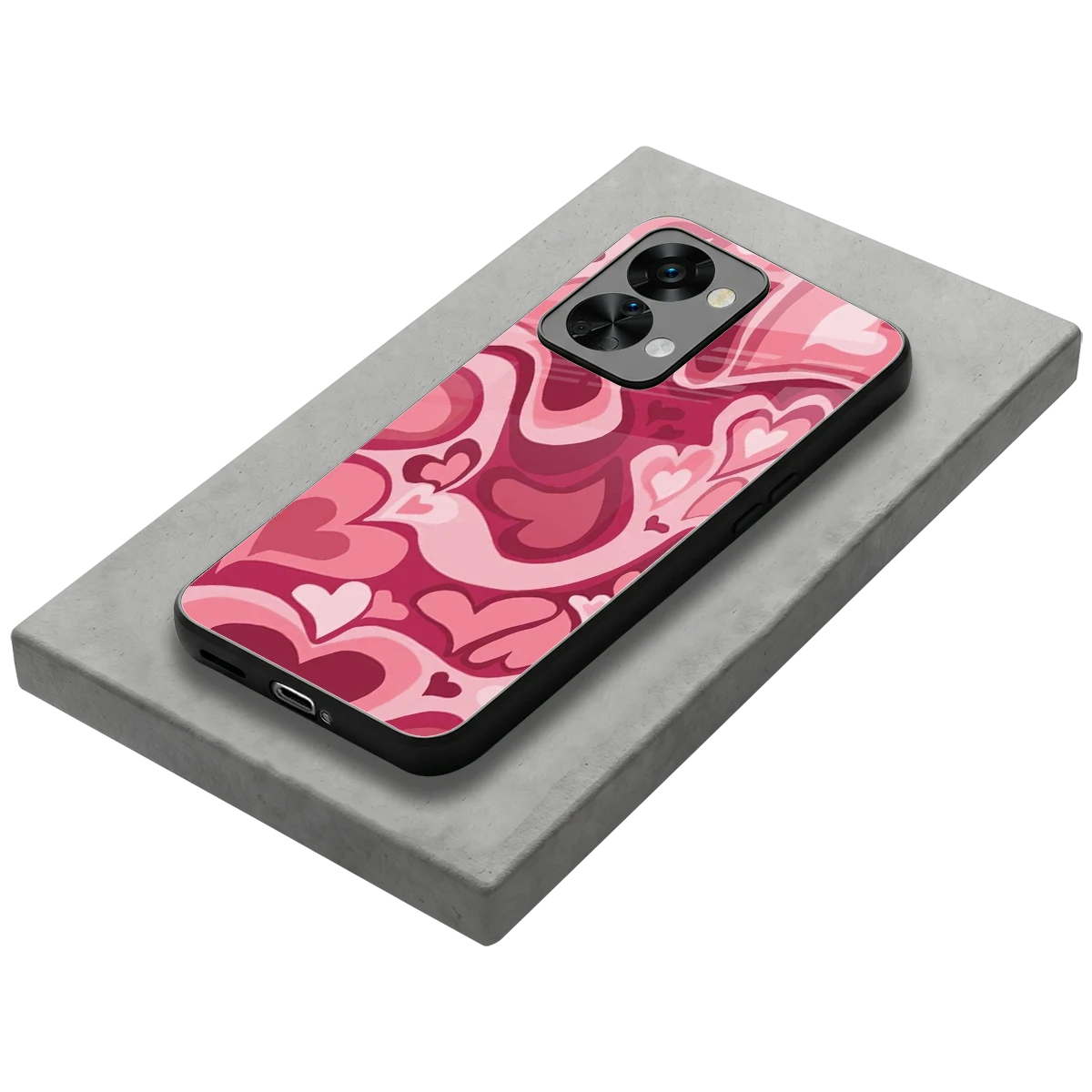 Y2K Pink Meltdown Hearts stylish phone case for oneplus nord 2t | glossy glass and slim fit