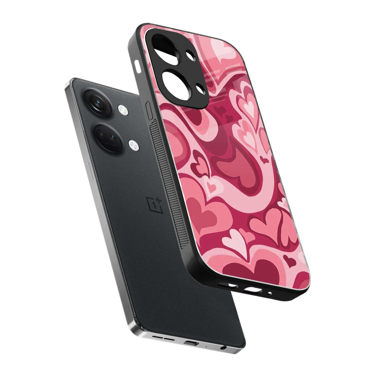 Y2K Pink Meltdown Hearts sleek oneplus nord 3 cover with tempered glass back and TPU edges