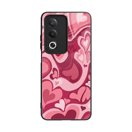 Y2K Pink Meltdown Hearts back phone cover | glass case for oppo a3 pro
