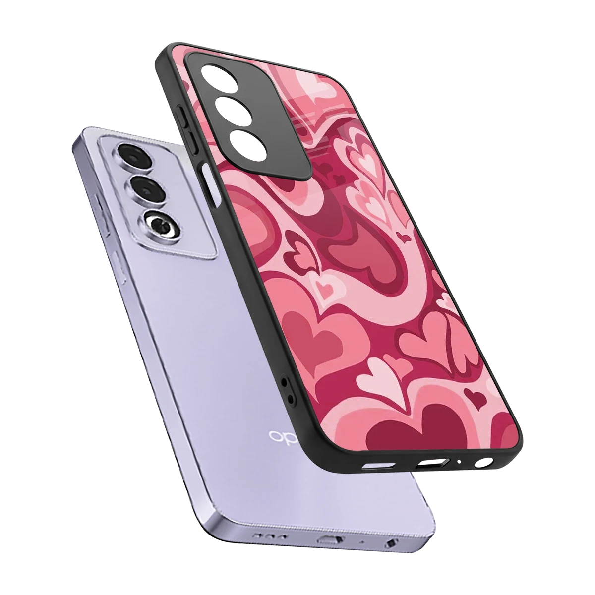 Y2K Pink Meltdown Hearts sleek oppo a3 pro cover with tempered glass back and TPU edges