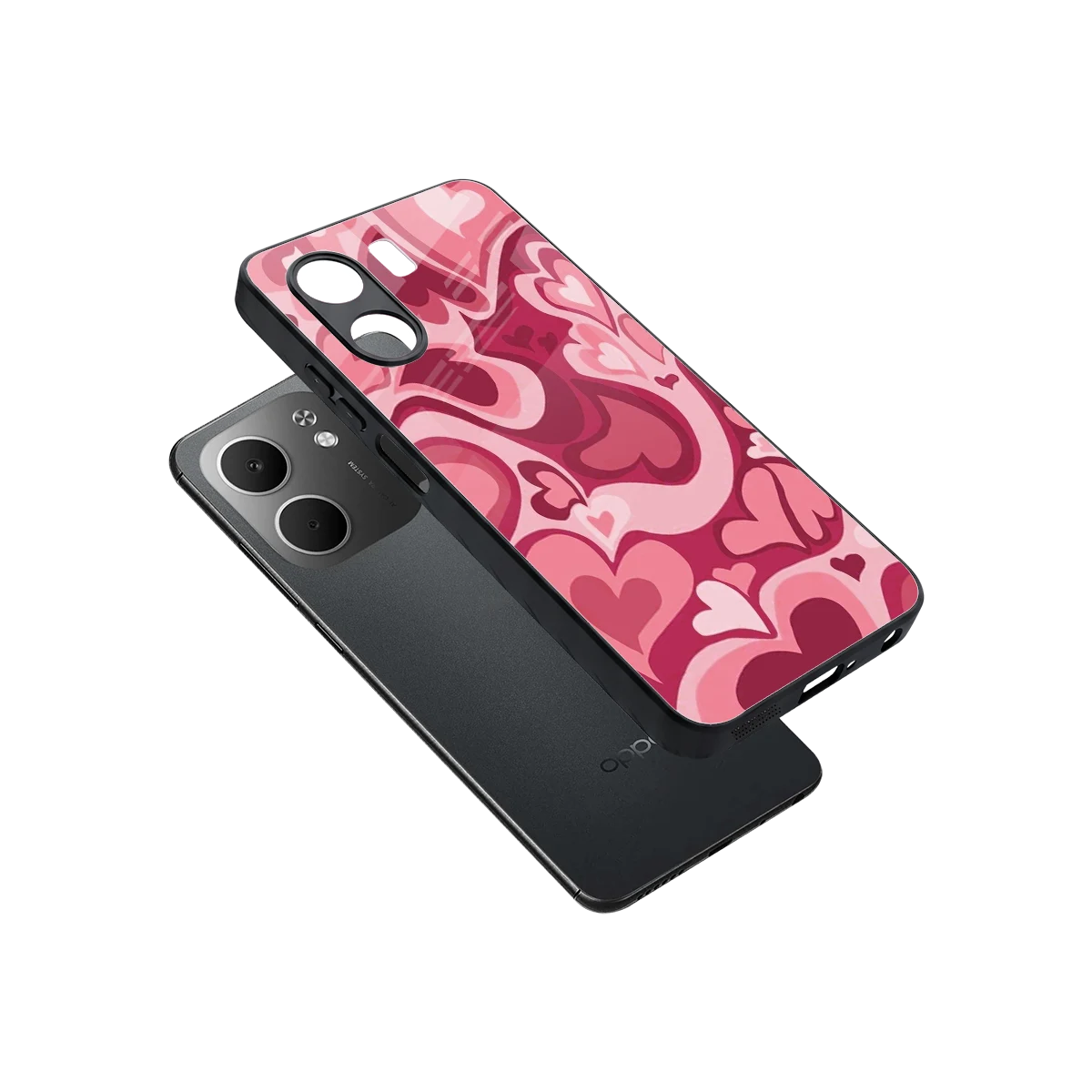 Y2K Pink Meltdown Hearts sleek oppo a5x 5g cover with tempered glass back and TPU edges