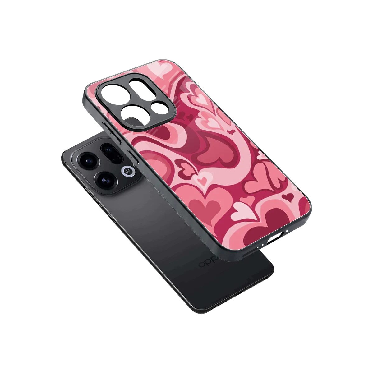 Y2K Pink Meltdown Hearts sleek oppo find x9 cover with tempered glass back and TPU edges