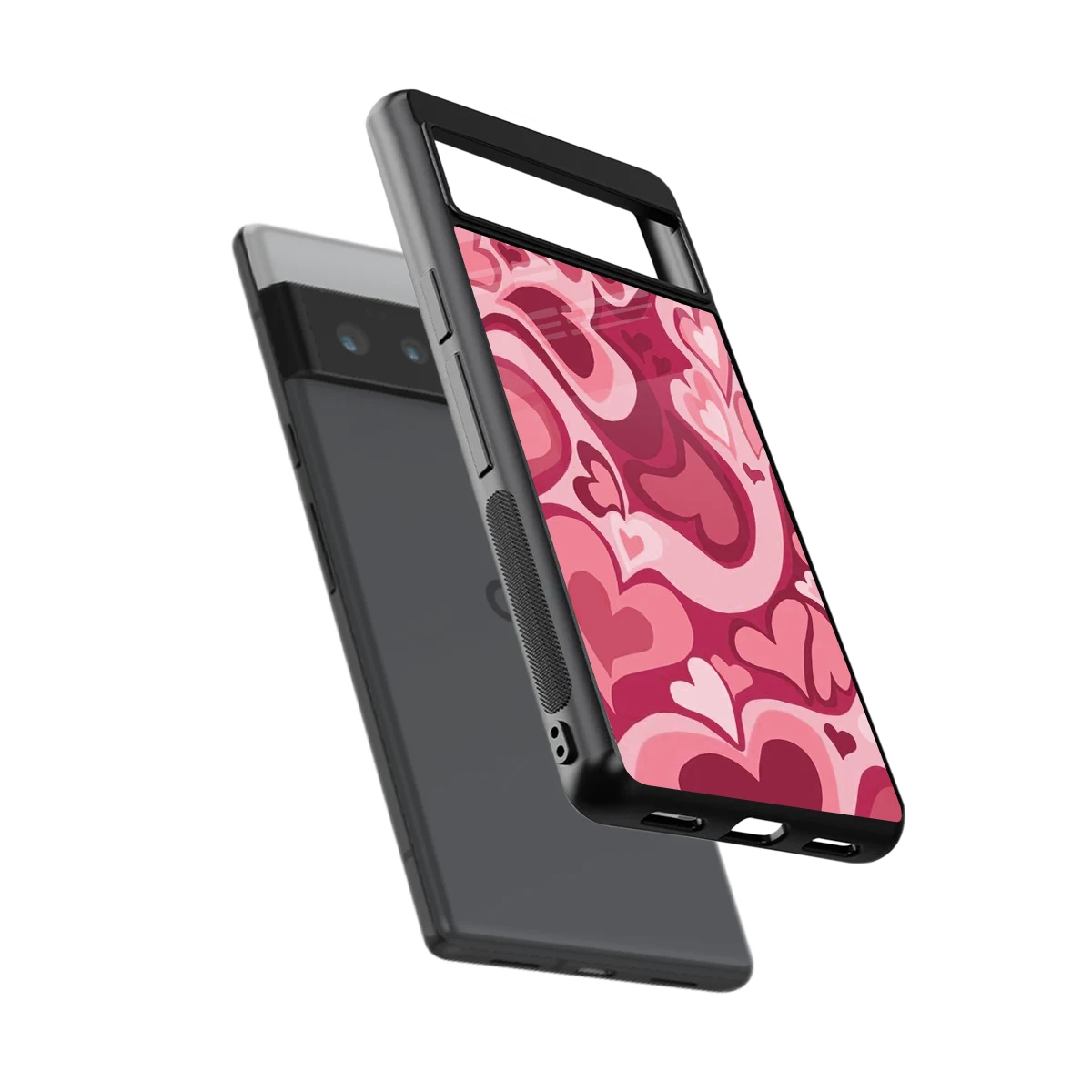 Y2K Pink Meltdown Hearts sleek google pixel 6 pro cover with tempered glass back and TPU edges