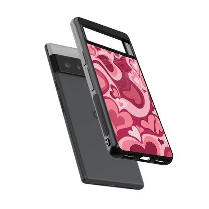 Y2K Pink Meltdown Hearts sleek google pixel 6 pro cover with tempered glass back and TPU edges