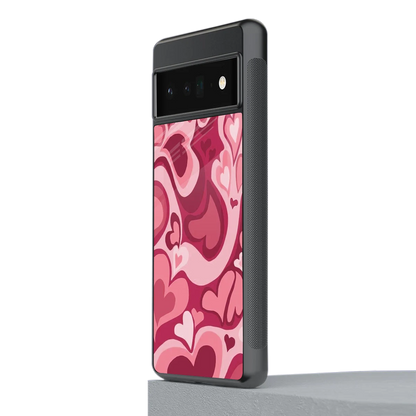 Y2K Pink Meltdown Hearts stylish phone case for google pixel 6 pro | glossy glass and slim fit