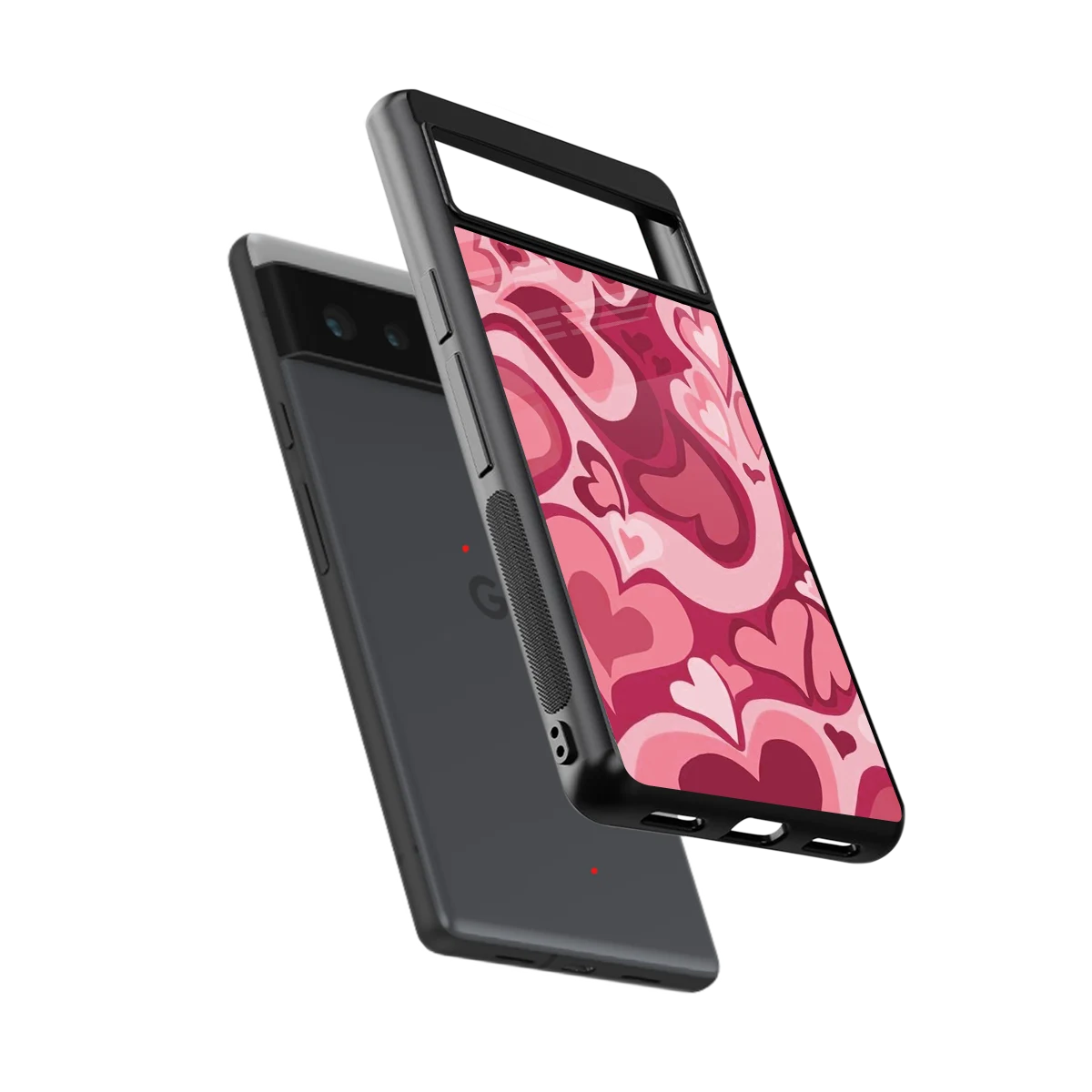 Y2K Pink Meltdown Hearts sleek google pixel 6a cover with tempered glass back and TPU edges