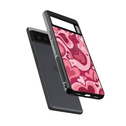 Y2K Pink Meltdown Hearts sleek google pixel 6a cover with tempered glass back and TPU edges