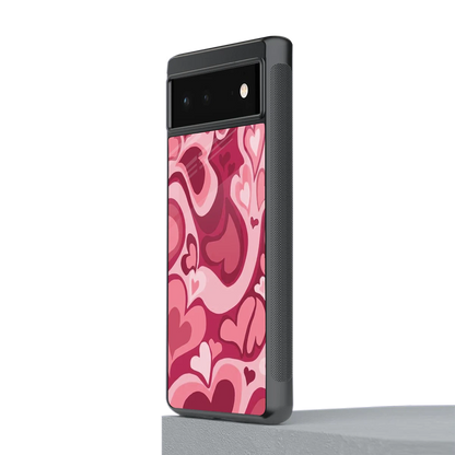 Y2K Pink Meltdown Hearts stylish phone case for google pixel 6a | glossy glass and slim fit