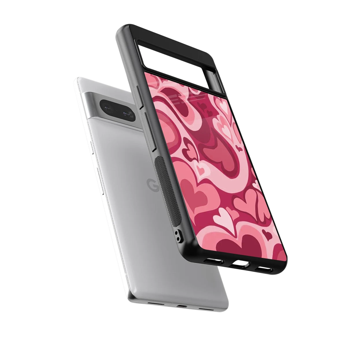 Y2K Pink Meltdown Hearts sleek google pixel 7 cover with tempered glass back and TPU edges