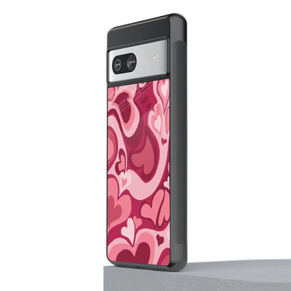 Y2K Pink Meltdown Hearts stylish phone case for google pixel 7 | glossy glass and slim fit